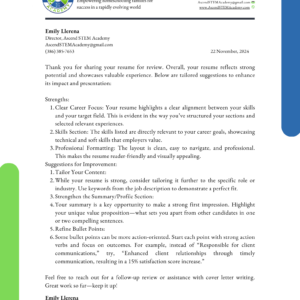 Ascend STEM Academy resume review